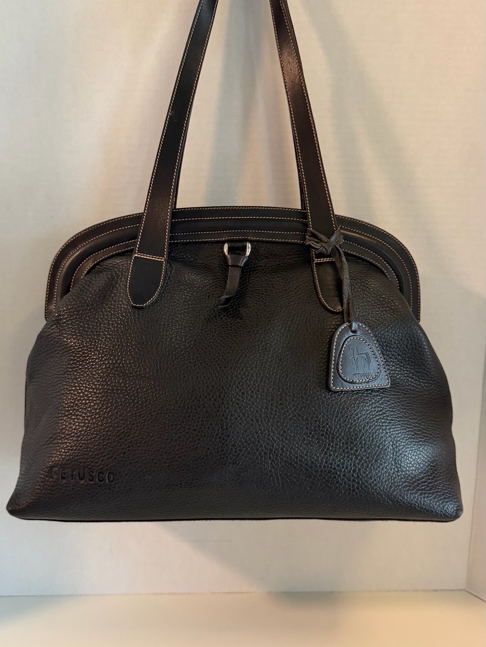 Petusco Black Leather Satchel — Classic - Vintage Made in Spain